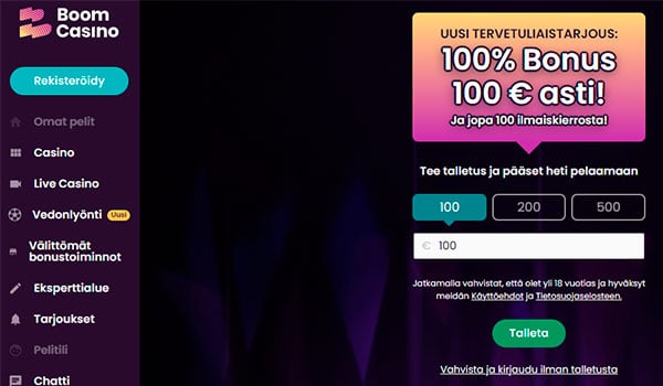 Boom Casino kasinoaula ja bonus